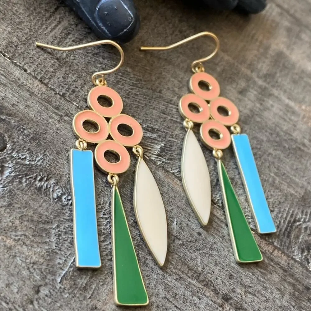 NEW Bright Enamel Colors Circle Dangle Earrings